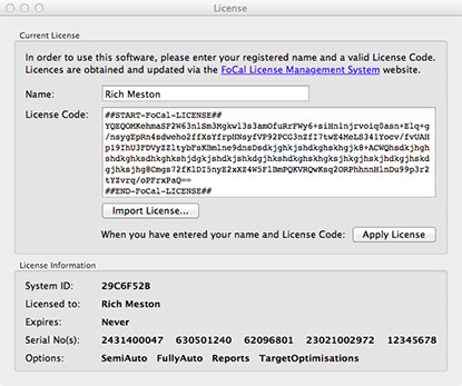 FoCal Mac License Window