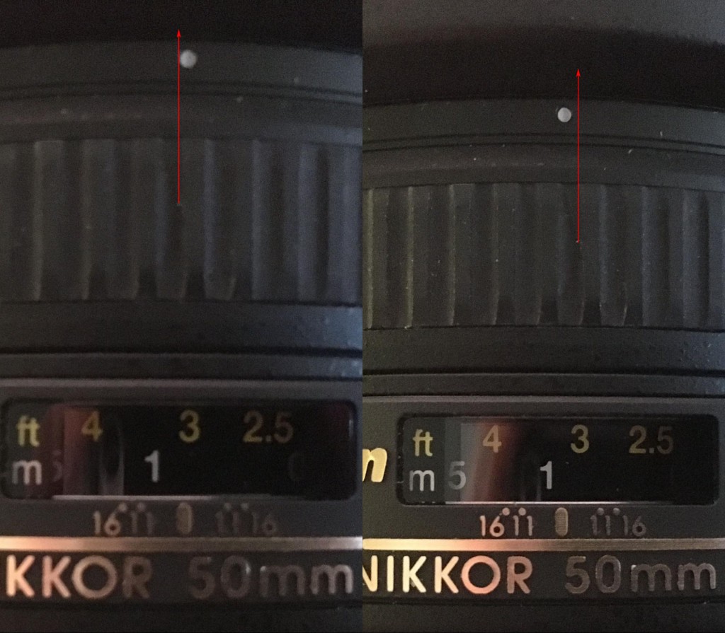 Nikkor 50mm f/1.4 focus position difference for 26.5 pt AF Fine Tune difference