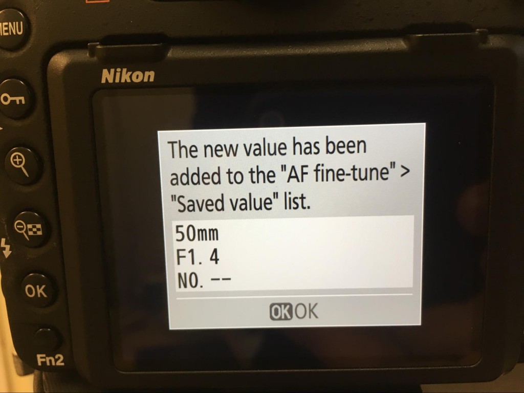D500 Auto AF Fine Tune completed