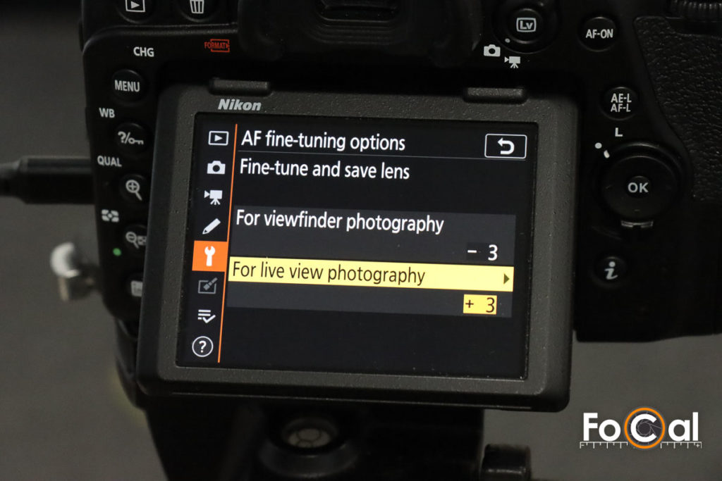 Reikan FoCal calibrating autofocus on Nikon D780 in Viewfiner and Live View mode