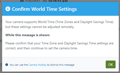 Confirm World Time Settings message box