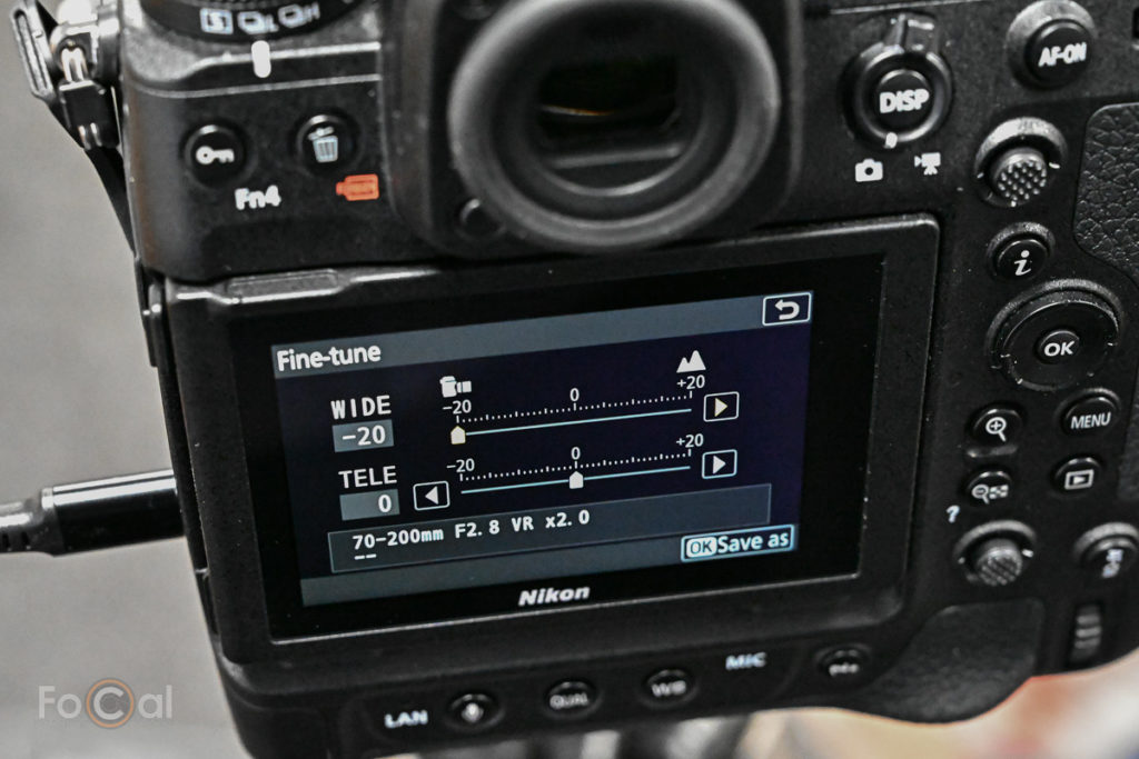 The AF Fine-tune screen on the Nikon Z9 for a zoom lens