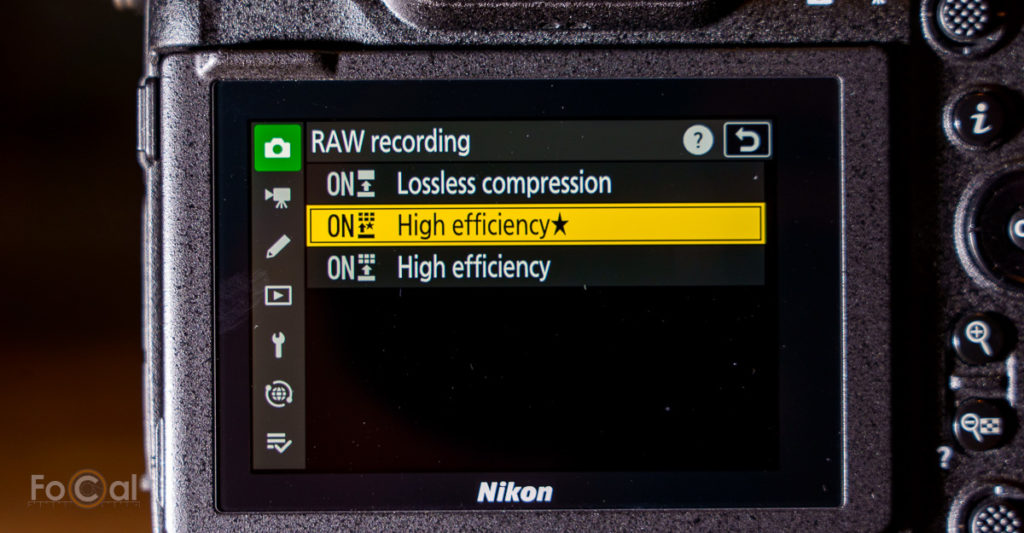 Screenshot from Z9 showing Raw recording options