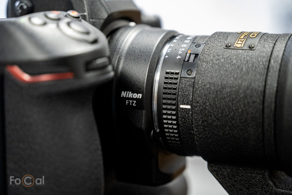 The Nikon FTZ adapter on the Nikon Z9