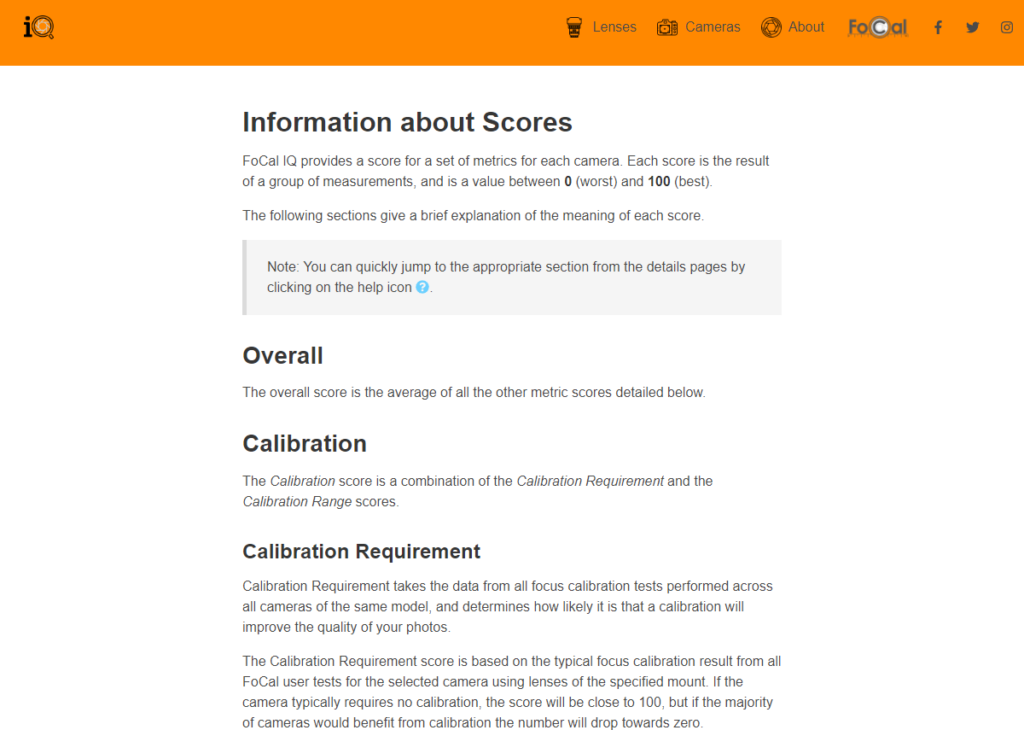 An example of the scores help page