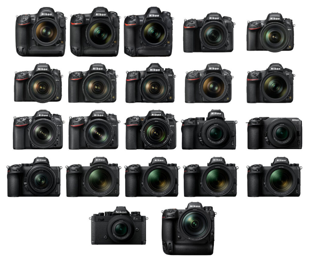 A whole host of Nikon cameras from the D4s through to the Z9, showing the range of supported cameras for Reikan FoCal Snapshots.