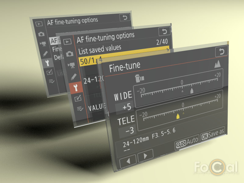 A render of AF Fine-tune options on Nikon cameras