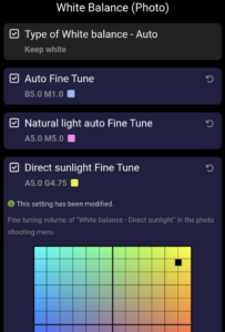 The new white balance indicators shown in FoCal Snapshots details.