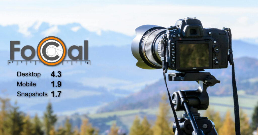 Camera on tripod looking at mountains with Reikan FoCal 4.3 release text