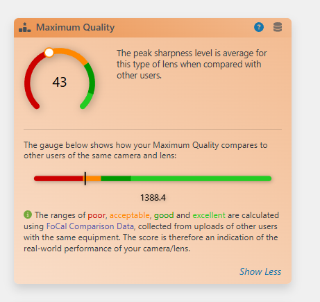 An example of the expanded details of a Score in FoCal, along with information about the use of FoCal Comparison Data.