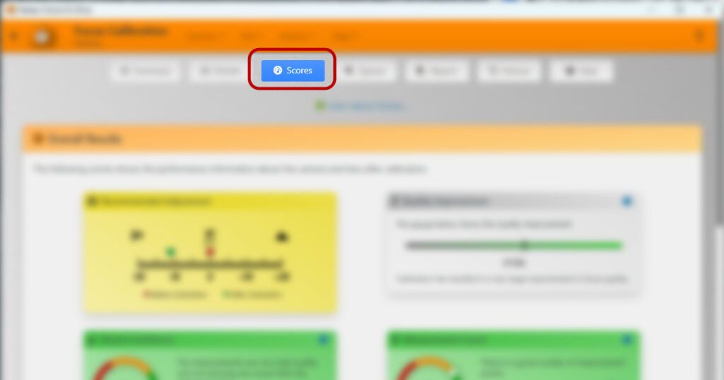 A highlight of the Scores button to open the scores information in Reikan FoCal.